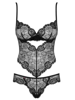 Alluria body czarne – zjawiskowe body z powabnymi wycięciami Obsessive L/XL