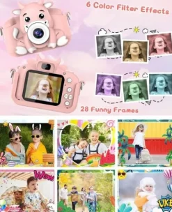 Aparat Cyfrowy dla Dzieci Dziecka Fotograficzny Różowy 1080p + 32GB Karta