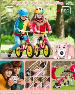 Aparat Cyfrowy dla Dzieci Dziecka Fotograficzny Różowy 1080p + 32GB Karta
