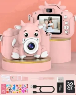 Aparat Cyfrowy dla Dzieci Dziecka Fotograficzny Różowy 1080p + 32GB Karta