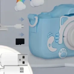 APARAT CYFROWY DLA DZIECI Dziecka Fotograficzny NIEBIESKI KOTEK + KARTA 4GB
