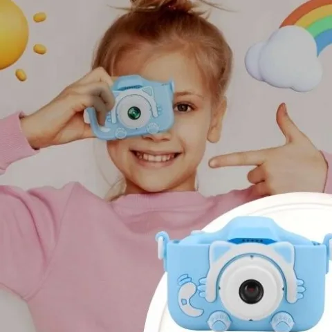 APARAT CYFROWY DLA DZIECI Dziecka Fotograficzny NIEBIESKI KOTEK + KARTA 4GB