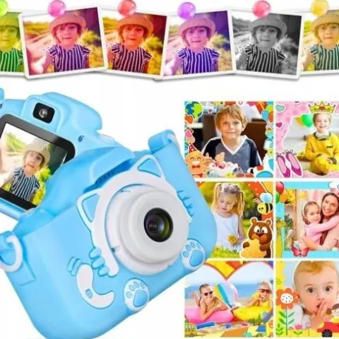 APARAT CYFROWY DLA DZIECI Dziecka Fotograficzny NIEBIESKI KOTEK + KARTA 4GB