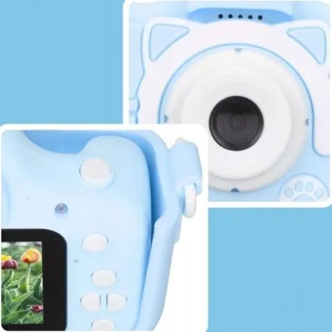 APARAT CYFROWY DLA DZIECI Dziecka Fotograficzny NIEBIESKI KOTEK + KARTA 4GB