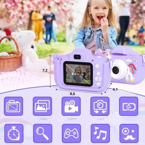 APARAT CYFROWY DLA DZIECI JEDNOROŻEC 48Mpx SELFIE KAMERA+KARTA 32GB MENU PL