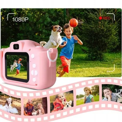 APARAT CYFROWY DLA DZIECI KAMERA HD + ETUI KOTEK RÓŻOWY X5 GRY SMYCZ