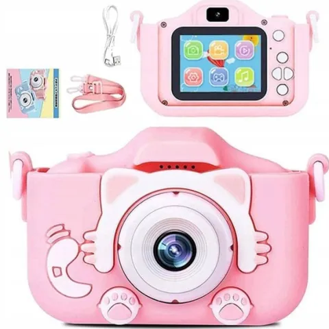 APARAT CYFROWY DLA DZIECI KAMERA HD + ETUI KOTEK RÓŻOWY X5 GRY SMYCZ