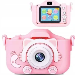 APARAT CYFROWY DLA DZIECI KAMERA HD + ETUI KOTEK RÓŻOWY X5 GRY SMYCZ
