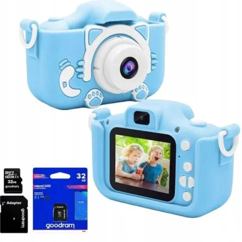 APARAT CYFROWY FOTOGRAFICZNY DLA DZIECI DZIECKA KOTEK 5 GIER + KARTA 32 GB