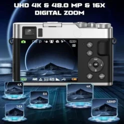 Aparat cyfrowy, 4 K 48 MP, kamera fotograficzna z kartą pamięci 32GB