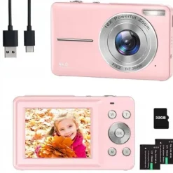 APARAT KOMPAKTOWY CYFROWY PRZENOŚNY 32G HD 1080P 44MP 16-KROTNY ZOOM RÓŻOWY