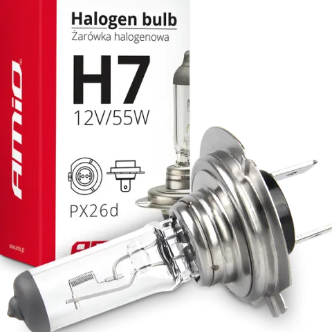 ŻARÓWKA HALOGENOWA AMIO H7 12V 55W FILTR UV ŻARÓWKI MIJANIA HOMOLOGACJA
