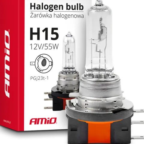 ŻARÓWKA HALOGENOWA AMIO H15 12V 55W MOCNE ŚWIATŁO ŻARÓWKI HOMOLOGACJA