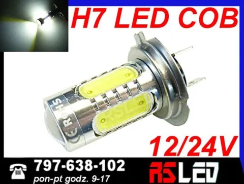 żarówka LED H7 5 COB dzienne DRL 12v 24v biała zimna