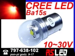 żarówka LED P21W ba15s Cree X-PE 12v 24v czerwona przeciwmgłowa STOP