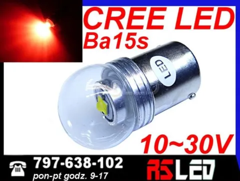 żarówka LED P21W ba15s Cree X-PE 12v 24v czerwona przeciwmgłowa STOP