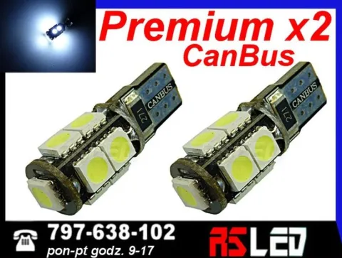 żarówka LED T10 9 Premium LED SMD 12v biała zimna canbus w5w kpl 2 SZT