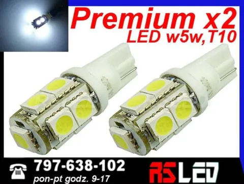 żarówka LED T10 9 Premium LED SMD w5w 12v biała zimna kpl 2 SZT