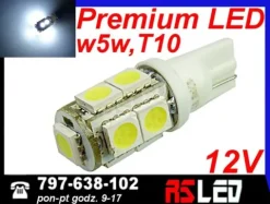 żarówka LED T10 9 Premium LED SMD w5w 12v biała zimna wysoka jakość