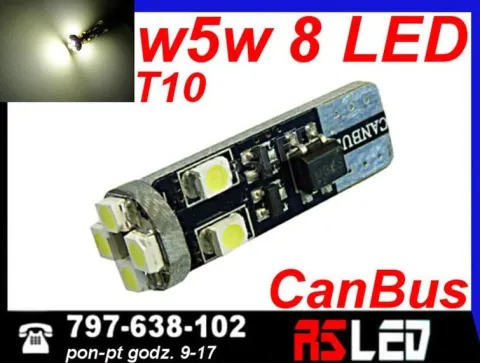 żarówka LED T10 8 Premium SMD LED w5w biała CIEPŁA12v canbus