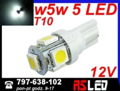 żarówka LED T10 5 SMD w5w w3w biala zimna 12v EKO
