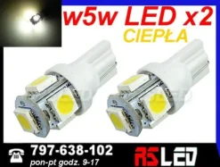 żarówka LED T10 5 SMD w5w w3w R10 biała CIEPŁA 12v EKO kpl 2 SZT