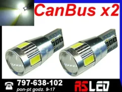 żarówka LED T10 w5w CanBus soczewka can bus 12v biała zimna kpl 2 szt