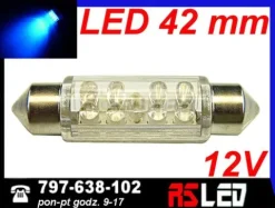 żarówka 9 LED 10x42 mm rurka 42mm NIEBIESKA 12v