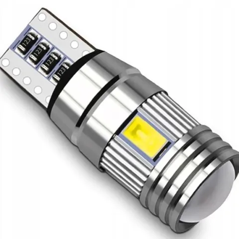 ŻARÓWKA W5W 6 LED+SOCZEWKA ALU