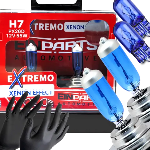 ŻARÓWKI H7 EINPARTS EXTREMO XENON EFFECT 55W + W5W WHITE BIAŁE ŚWIATŁO