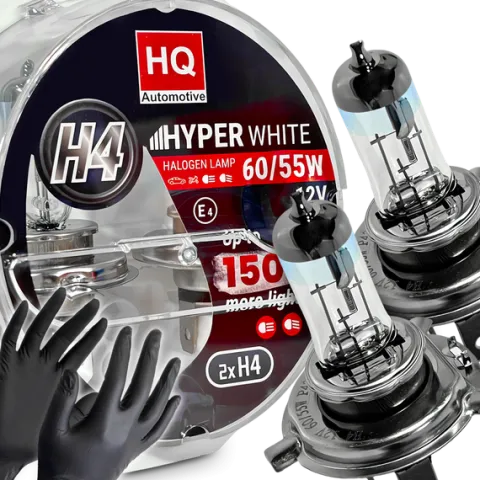 Żarówki H4 HQ Automotive +150% Hyper White 55W 12V Bardzo Mocne