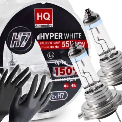 ŻARÓWKI H7 HQ Automotive +150% HYPER WHITE 55W 12V BARDZO MOCNE
