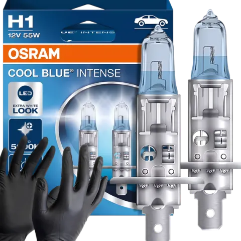 Żarówki H1 Osram Cool Blue Intense 5000K +100% Światła Biała Barwa Rękawicz