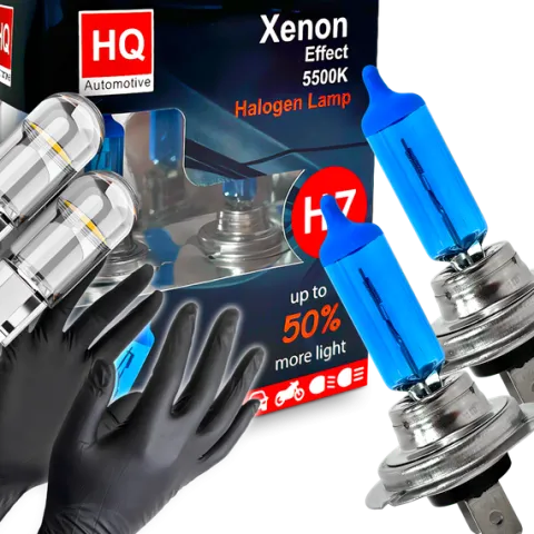 Żarówki HQ Automotive H7 Mocne Efekt LED +50% + W5W Clear Led Rękawiczki
