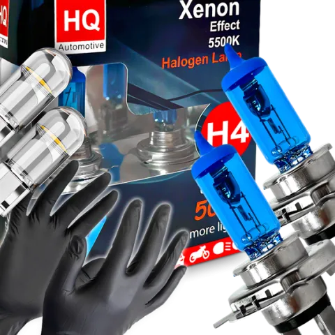 Żarówki HQ Automotive H4 Mocne Efekt LED +50% + W5W Clear Led Rękawiczki