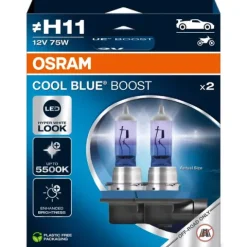 Żarówki Osram H11 Cool Blue Boost 5500K Białe + W5W Clear LED + Rękawiczki