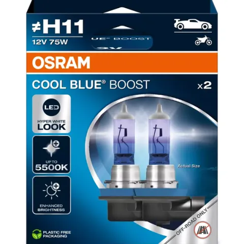 Żarówki Osram H11 Cool Blue Boost 5500K Białe + W5W Clear LED + Rękawiczki