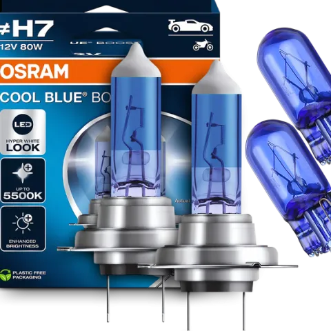 ŻARÓWKI OSRAM H7 COOL BLUE BOOST 5500K 80W BIAŁE ŚWIATŁO + W5W WHITE EFFECT