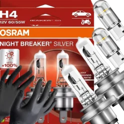 Żarówki Osram H4 Night Breaker Silver +100% W5W Led Clear Rękawiczki