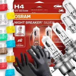 Żarówki Osram H4 Night Breaker Silver 100% W5W Led BEZPIECZNIKI Rękawiczki
