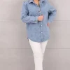 ASYMETRYCZNA JEANSOWA KOSZULA DUŻE ROZMIARY LUŹNA OVERSIZE ELEGANCKA