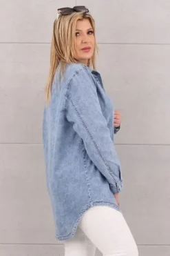 ASYMETRYCZNA JEANSOWA KOSZULA DUŻE ROZMIARY LUŹNA OVERSIZE ELEGANCKA