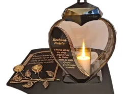 BABCIA BABCIU ZNICZ LAMPION NA GRÓB SERCE ZŁOTO SKOS SENTENCJA+ ŚWIECA