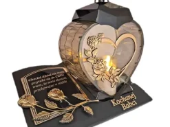 BABCIA BABCI ZNICZ LAMPION NA GRÓB SERCE I SERCE ZŁOT SKOS SENTENCJA+ŚWIECA