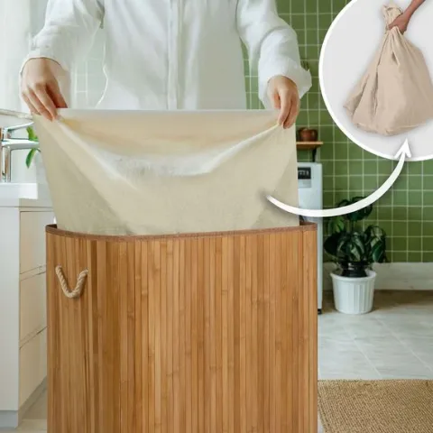 Bambusowy kosz na pranie bieliznę z pokrywą 100 l Massido