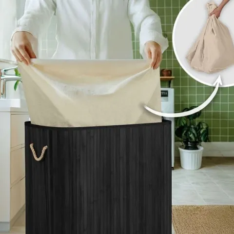 Bambusowy kosz na pranie bieliznę z pokrywą 150 l Massido