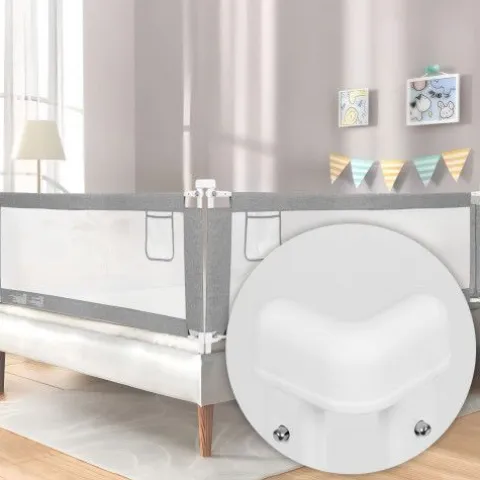 BARIERKA DO ŁÓŻKA ECOTOYS 180CM REGULOWANA SZARA BIAŁA