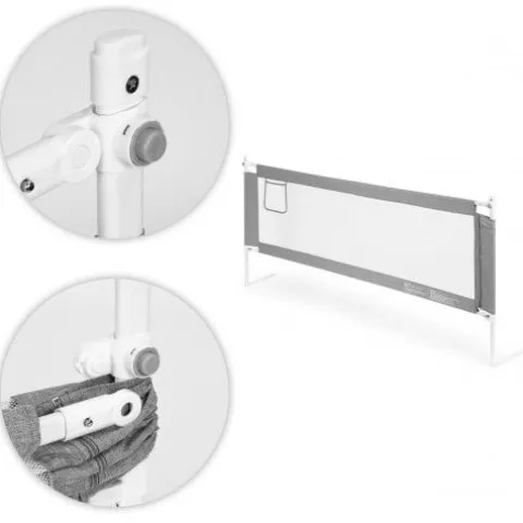 BARIERKA DO ŁÓŻKA ECOTOYS 180CM REGULOWANA SZARA BIAŁA