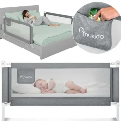 Barierka ochronna do łóżka zabezpieczająca bramka blokada 160 cm Nukido NK-227 szara