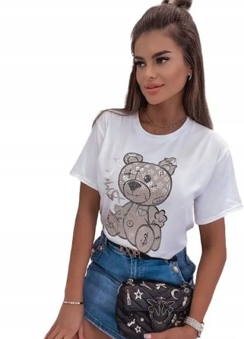 BAWEŁNIANY T-SHIRT BEAR Z CEKINAMI